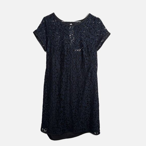 Ann Taylor LOFT Lace Shift Dress Women’s 10 Navy Short Sleeve Lined Cocktail - Picture 3 of 16